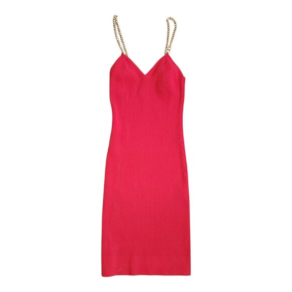 Michael Kors Dresses & Skirts - Michael Kors Dress Womens Size XS Red Ribbed Gold Logo Chain Bodycon Stretch
